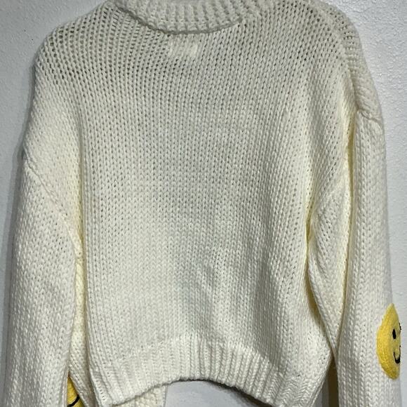 Luna Ivy White Smiley Face Chunky Knit Open Cardigan Sz M - Picture 7 of 11
